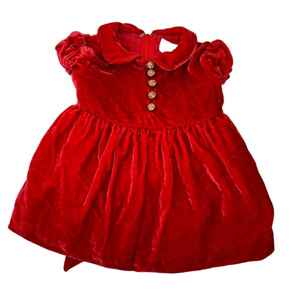 Ralph Lauren red velvet gold button short sleeve baby girls party dress … - Picture 1 of 5